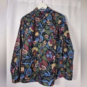 J McLaughlin Cotton Blue Floral Long Sleeve Button Flip Cuff Shirt Women's XS